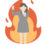 やる気で燃えるガッツポーズの女性会社員のイラスト