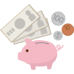 お金と豚の貯金箱のイラスト