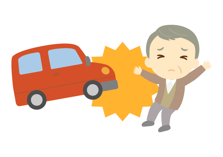 年配男性と車の接触事故のイラスト