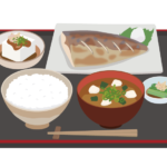 鯖の焼き魚定食のイラスト