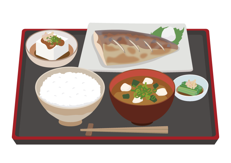鯖の焼き魚定食のイラスト