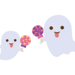 キャンディーを持ったハロウィンのお化けのイラスト