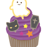 ハロウィンのお化けのカップケーキのイラスト