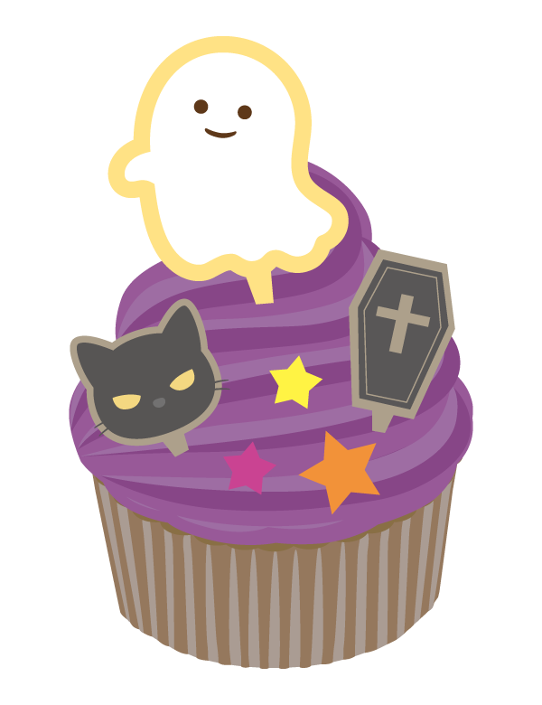 ハロウィンのお化けのカップケーキのイラスト