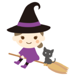 かわいい魔女と黒猫のハロウィンイラスト