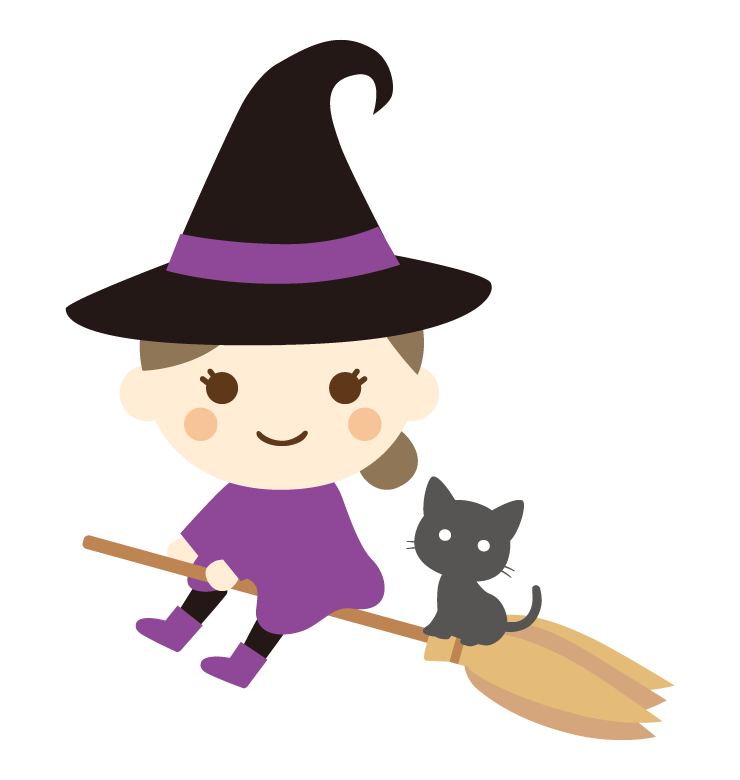 かわいい魔女と黒猫のハロウィンイラスト