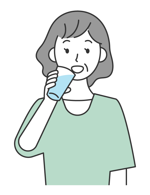 水を飲む年配女性のイラスト