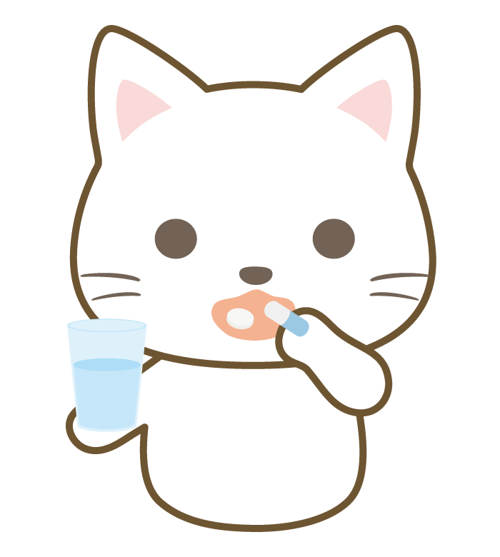 薬を飲む白猫のイラスト