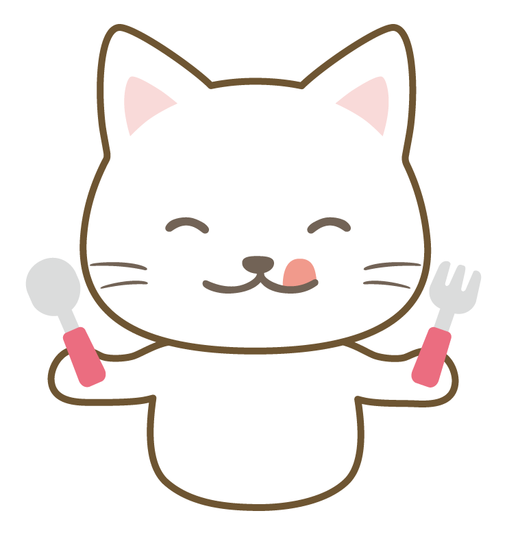 食事を待っている白猫のイラスト