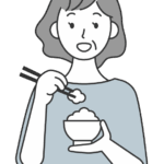 ご飯（白米）を食べる年配女性のイラスト