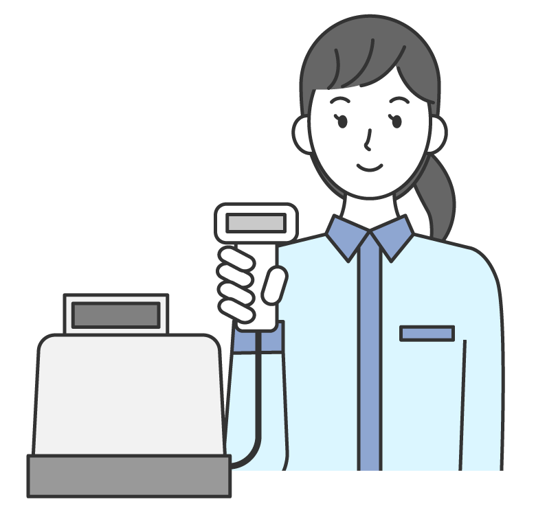 レジと女性の店員さんのイラスト
