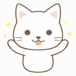 笑顔で喜んでいる白猫のイラスト