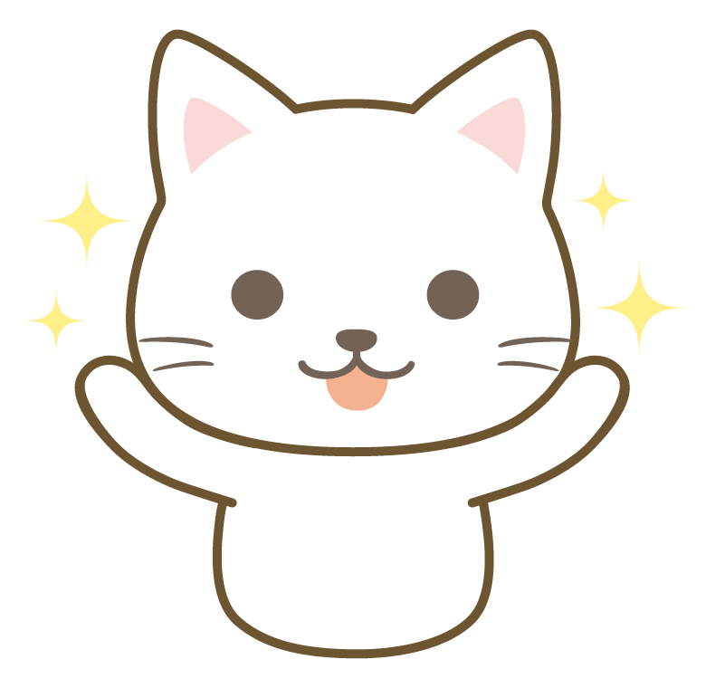 笑顔で喜んでいる白猫のイラスト