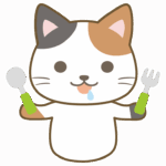 お腹を空かせている三毛猫のイラスト
