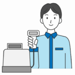 レジと男性の店員さんのイラスト