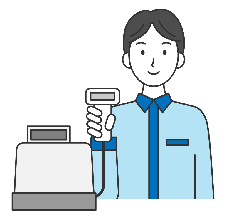 レジと男性の店員さんのイラスト