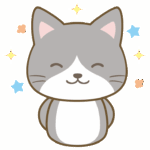 喜んでいるグレー白の猫のイラスト