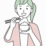 ご飯（白米）を食べる女性のイラスト