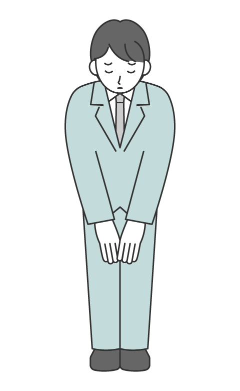 お詫びをする会社員（全身）のイラスト