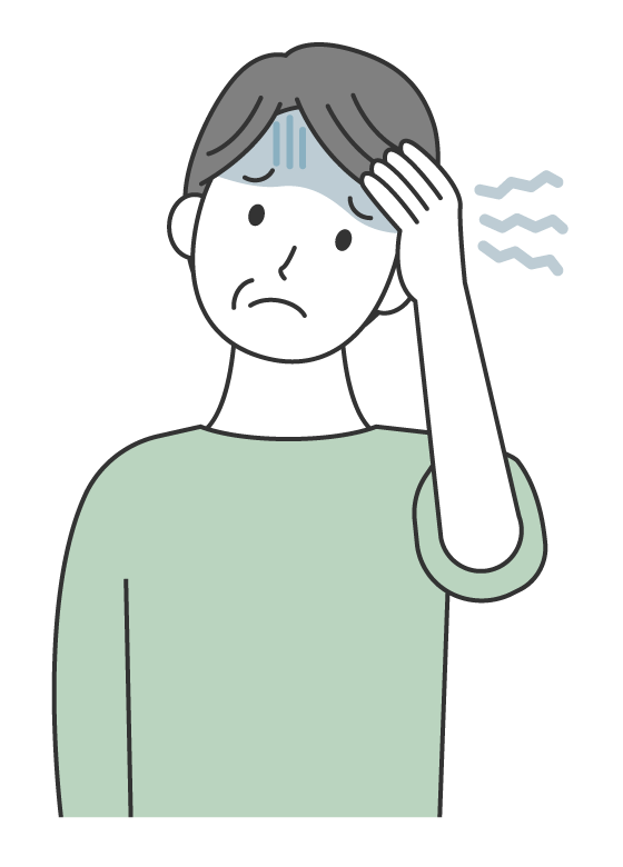 片頭痛で体調不良の年配男性のイラスト
