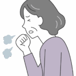 咳をしている年配女性（横向き）のイラスト