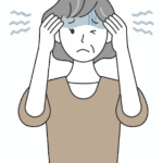 激しい頭痛の年配女性のイラスト