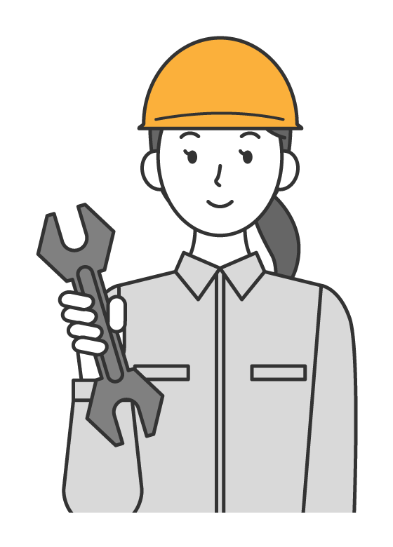 スパナを持った工事現場の作業員（女性）のイラスト