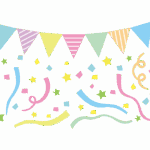 フラッグガーランドと紙吹雪のイラスト
