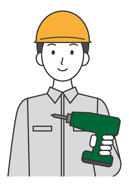 工具と工事現場の作業員（男性）のイラスト