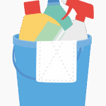 バケツと洗剤や雑巾のイラスト