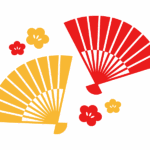 金と赤の扇子のイラスト