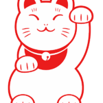 紅白の招き猫のイラスト