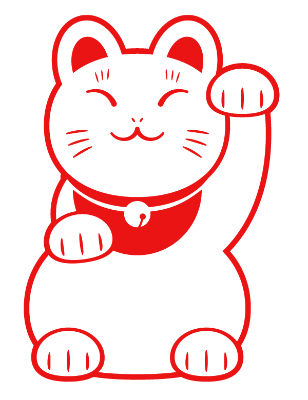 紅白の招き猫のイラスト