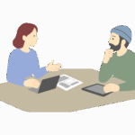 二人でディスカッションをしているイラスト