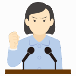 演説で力説をしている女性の政治家のイラスト