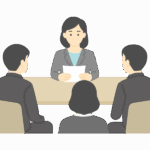 社員向けに説明やミーティングを行っているイラスト