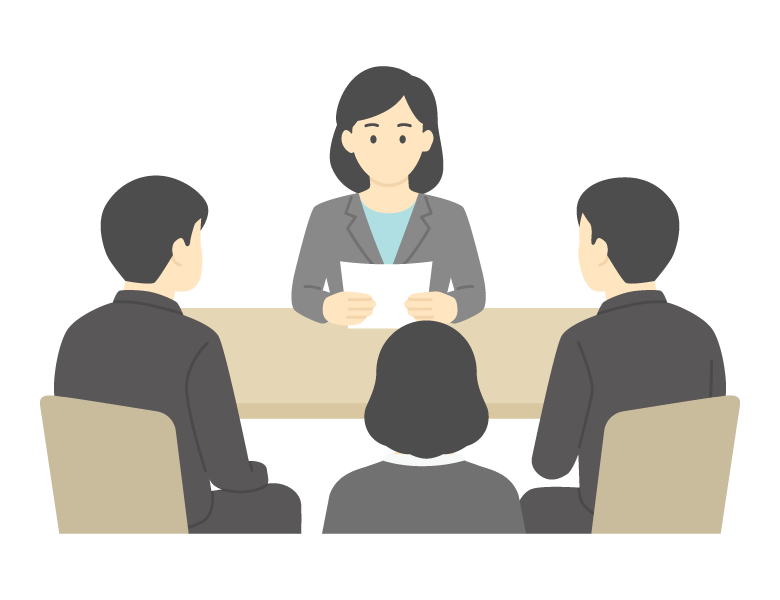 社員向けに説明やミーティングを行っているイラスト