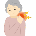 激しい肩の痛みのおばあさんのイラスト