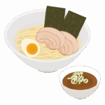 チャーシューや海苔トッピングのつけ麺のイラスト