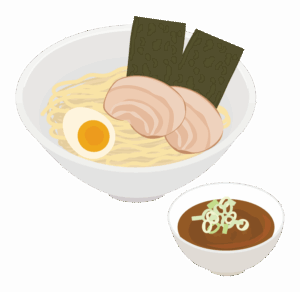 チャーシューや海苔トッピングのつけ麺のイラスト