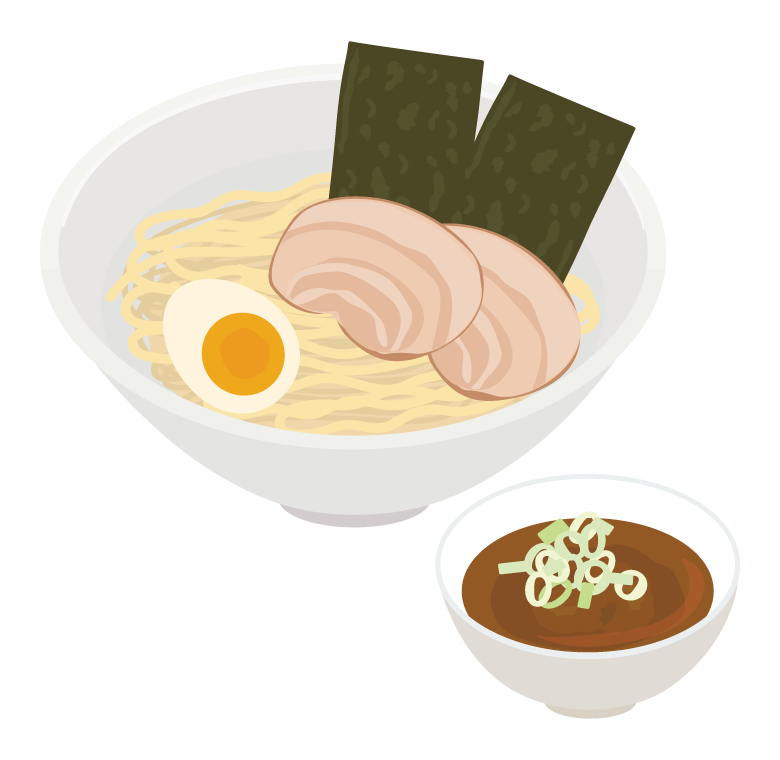 チャーシューや海苔トッピングのつけ麺のイラスト