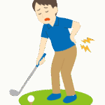 ゴルフで腰痛（男性）のイラスト