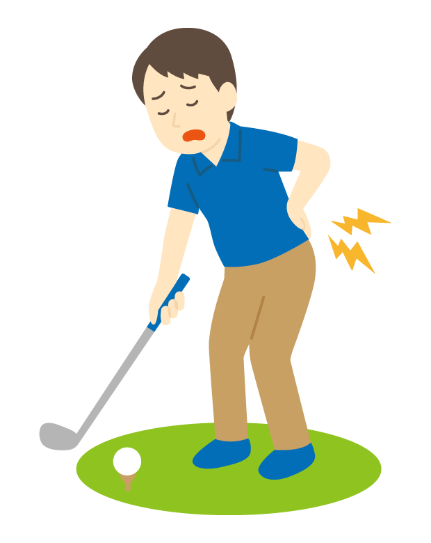 ゴルフで腰痛（男性）のイラスト