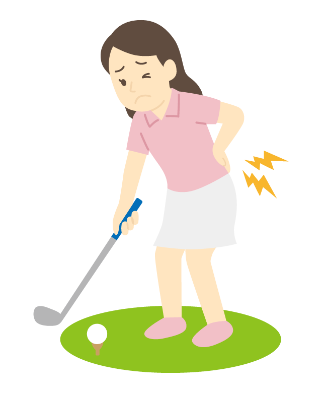 ゴルフで腰痛（女性）のイラスト