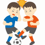 少年サッカーで衝突する怪我のイラスト