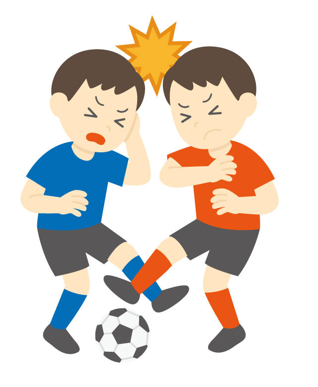 少年サッカーで衝突する怪我のイラスト