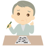 クロスワードパズルを解く年配男性のイラスト