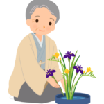 生け花をする年配男性のイラスト