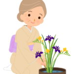生け花をする年配女性のイラスト