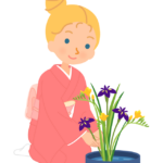 生け花をする外国人女性のイラスト